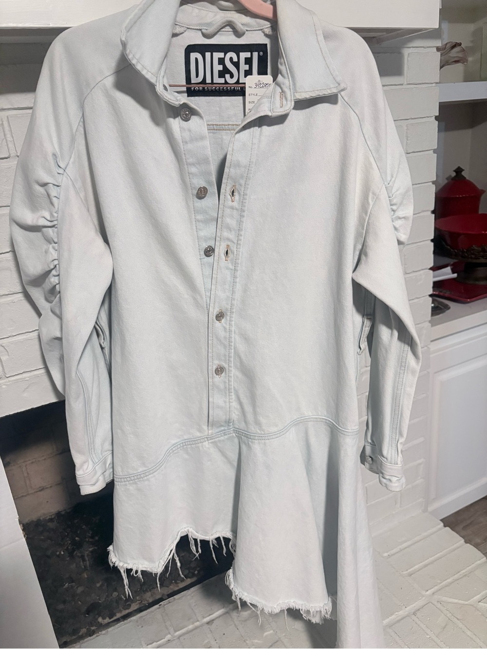 Diesel light blue/white distressed denim tunic dress